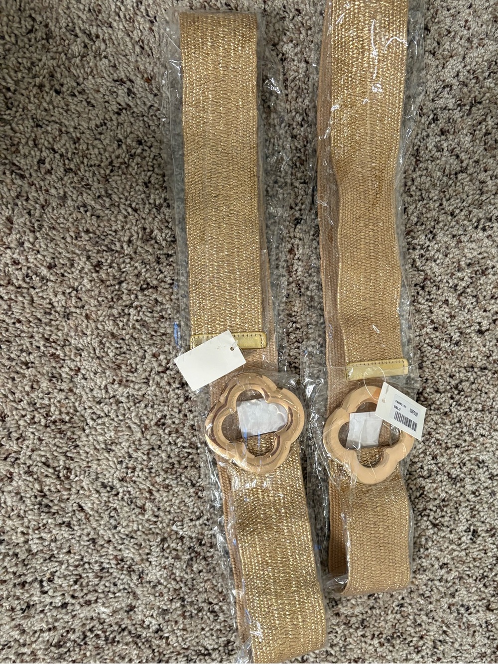 Woven Elastic Waist Belt with Gold-Tone Clover Buckle - Tan